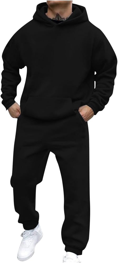 Sweatsuits for Men 2 Piece Solid Color Running Outdoors Tracksuit Casual Thermal Fashion Oversized Fall Winter Suits