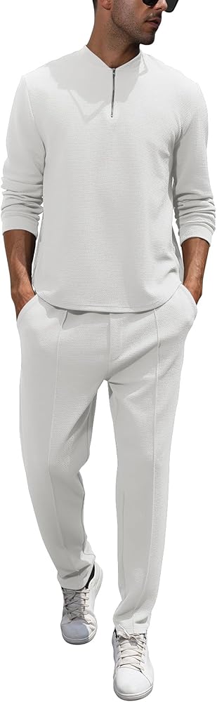 FZNHQL Fashion Men's Tracksuits 2 Piece Casual Athletic Jogging Outfits Short/Long Sleeve Track Suits for Men Set