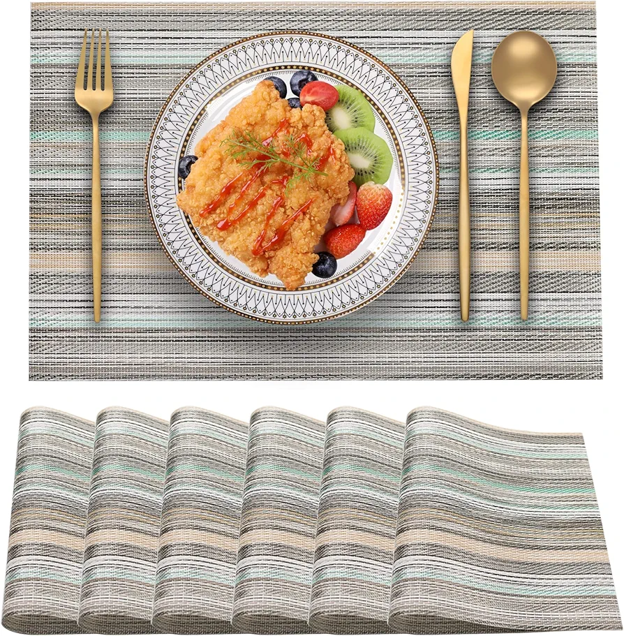 Placemats,Table Mats Set of 6,Heat Resistant Place Mats, Washable Placemat, Wipeable Easy Clean Place Mat for Kitchen Table Outdoor Indoor Decoration (Green)