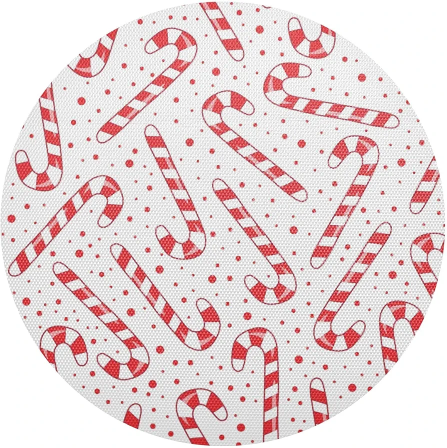 Round Placemats Christmas Candy Cane Non-Slip Stain Heat Resistant Place Mats Washable Table Mats for Kitchen Dining Table Decor, Easy to Clean, Set of 6