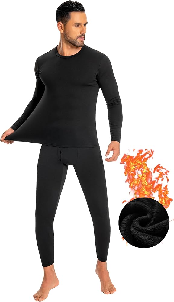Mens Thermal Underwear Set Ultra Thick for Cold Weather Fleece Lined Long Johns Winter Base Layer Top and Bottom
