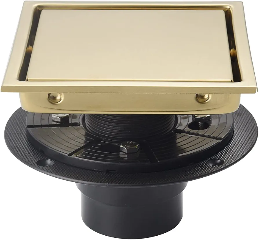 6 Inch Square Invisible Shower Floor Drain Gold, Detachable Bathroom Floor Drain Flange, Insert Tiles for Filtering in The Grille Plate Cover, SUS304 Stainless Steel Wire Drawing