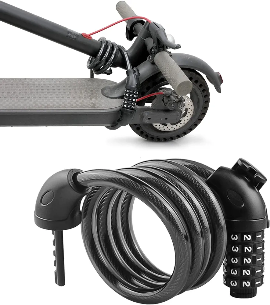 SEWAY Scooter Lock Cable for Xiaomi Mijia M365 ES Series, Bicycle Combination Locks Coiled Chain Lock Basic Self Coiling Core Steel Wire 4 ft. Long 1/3 inch Fit for M365/ES1/ES2/ES3/ES4