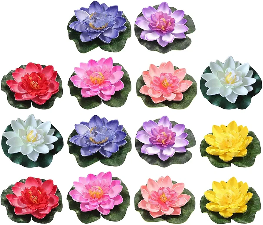 LUOZZY 14 Pcs Simulation Flowers Artificial Lotus-Flower Decorations Floating Lotus-Flower for Pool Flower Decorations