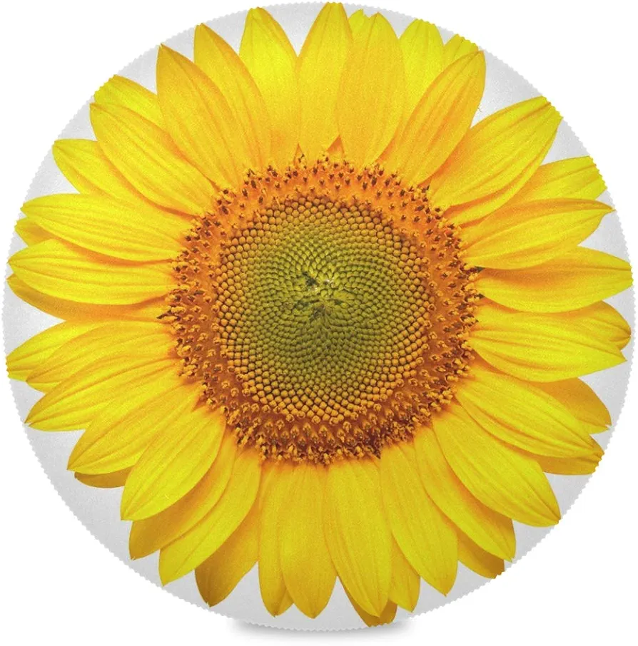 Qilmy Sunflower Round Placemats Non-Slip Washable Polyester Table Mats Set of 4 Heat Resistant Placemats for Kitchen Dining Table Decoration