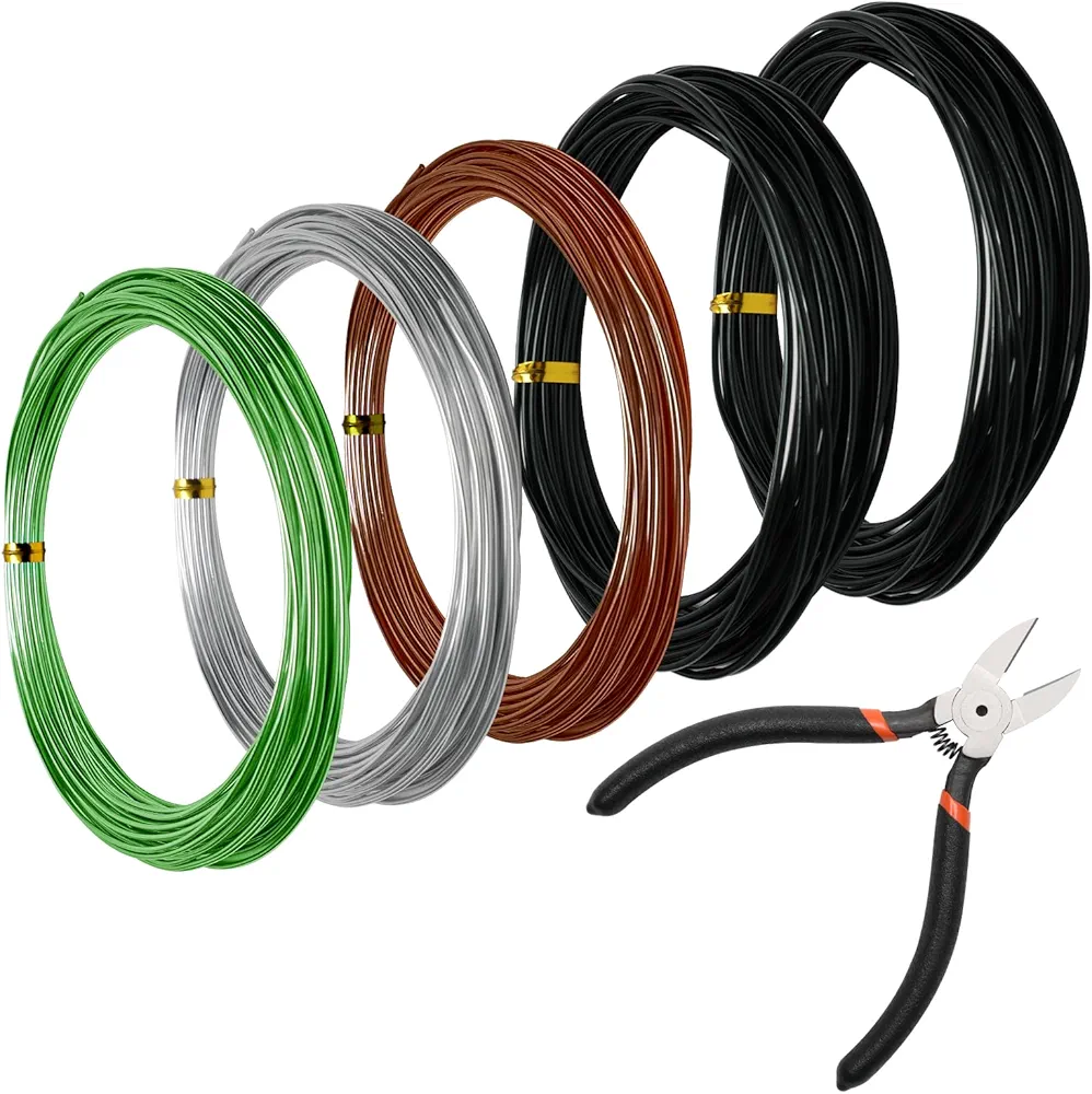 Bonsai Training Wire Kit 164Ft Anodized Aluminum Tree Wire with Bonsai Tree Cutter Plant Training Wire Tools for Bonsai Trees Indoor Garden DIY Tools (Wire Size 1-mm, 1.5-mm, 2-mm)