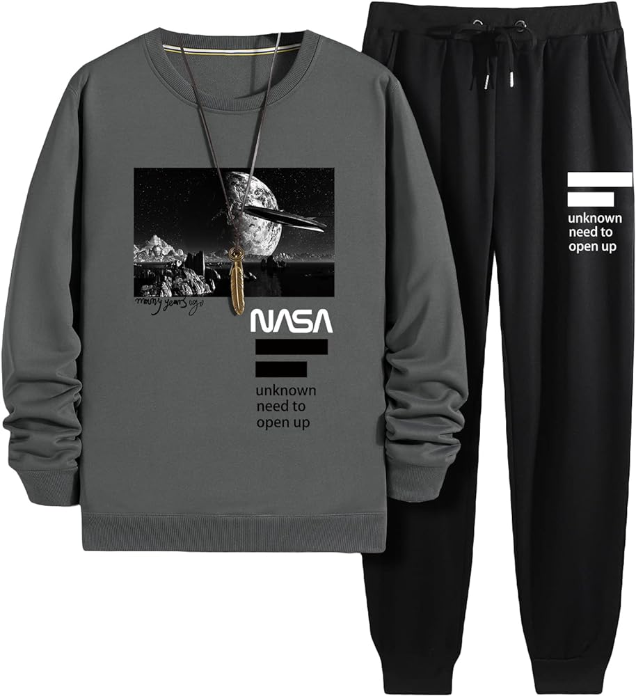 GORGLITTER Men's 2 Piece Outfits Color Block Graphic Thermal Lined Sweatshirt and Sweatpants Tracksuit Set