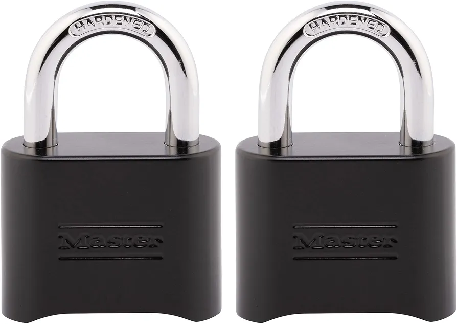 Master Lock Black Combination Padlock, Set Your Own Combo Lock, Weather Resistant Indoor and Outdoor Padlocks with Code for Gym Locker, Gate, Shed, 2 Pack, 178EC2