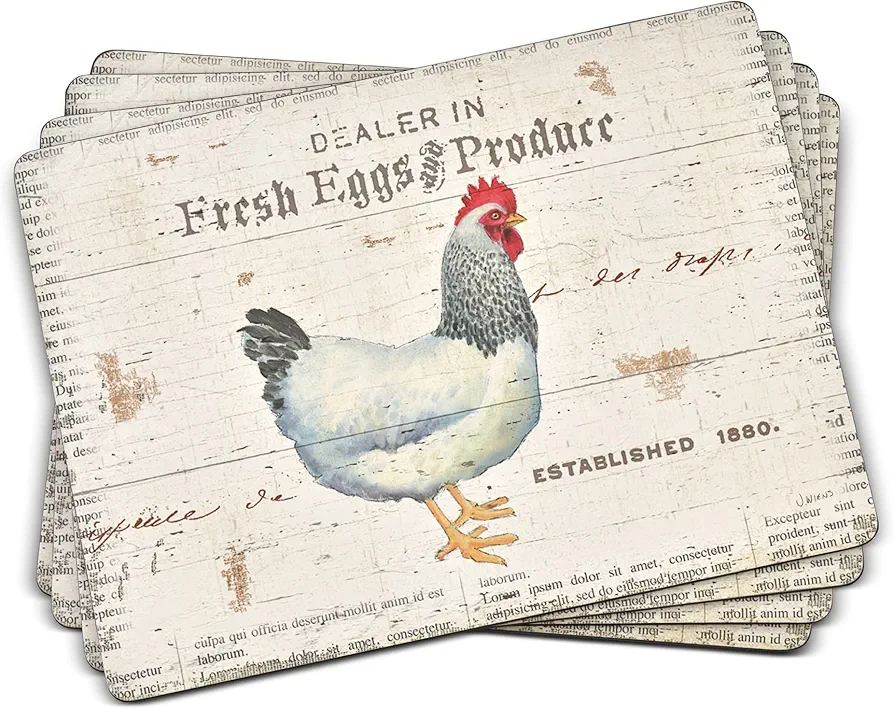 Pimpernel On The Farm Collection Placemats | Set of 4 | Heat Resistant Mats | Cork-Backed Board | Hard Placemat Set for Dining Table | Measures 15.7” x 11.7”