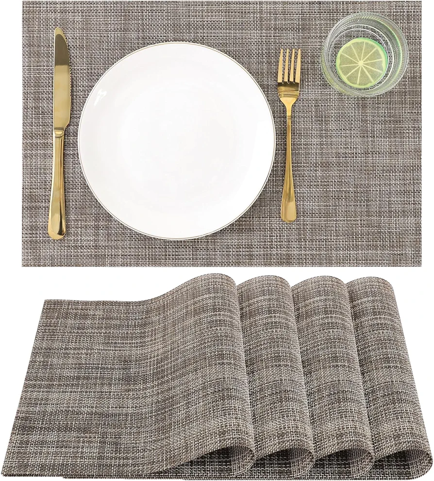 Heat and Slip Resistant Placemats for Dining Table, Water and Oil Resistant Wipeable Double Sided Table Runner, Vinyl Placemat Set 4-12 X 18 Inch