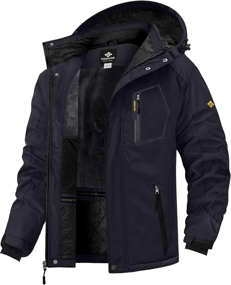 GEMYSE Men's Mountain Waterproof Ski Snow Jacket Warm Winter Windproof Parka Raincoat with Hood