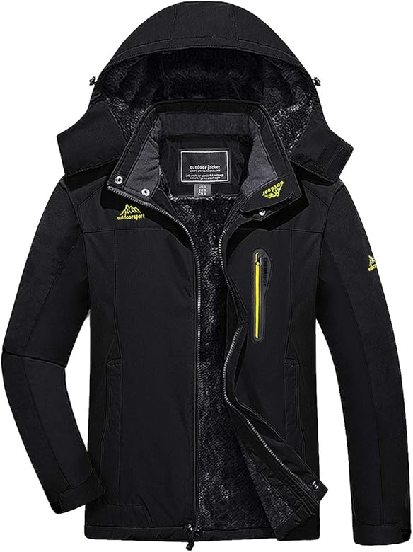 FASKUNOIE Men's Winter Thicken Fleece Coat Windproof Hiking Snow Skiing Jackets Parka
