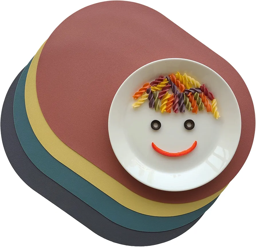 Silicone Placemats Set of 4 - Heat Resistant Washable and Wipeable Non Slip Place Mats, Waterproof Modern Dining Table Mats, Oval 16.9"x11.8"(Fiesta)