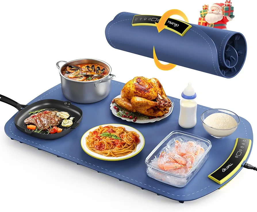 Electric Warming Tray - Foldable Food Warming Mat with 8 Temp Setting, Full-Surface Heat in 5s, 4 Hours Auto-Off, Easy to Clean with Nano-Material, for Buffet, for Party, for Thawing