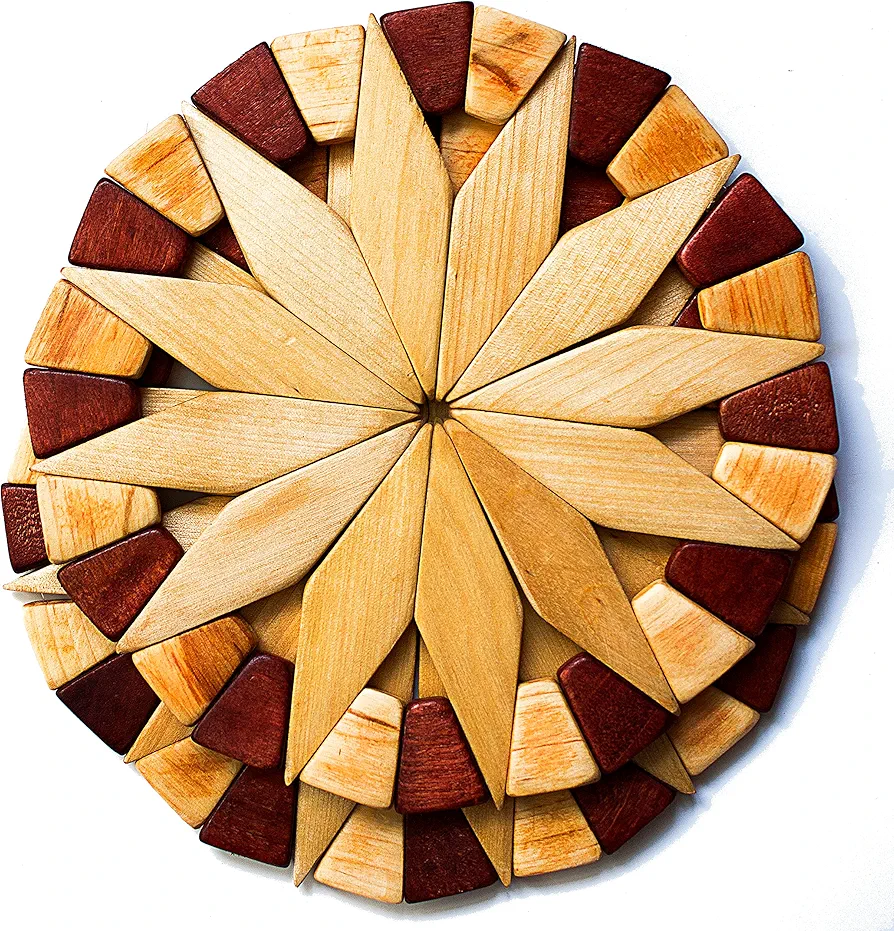 Natural Wood Trivets for Hot Dishes, Table and Kitchen Counter Set of 2 – Made in Ukraine Sturdy and Durable 7-inch Wooden Kitchen Hot Pads. Festive Design Table Décor – Kitchen Gift Idea