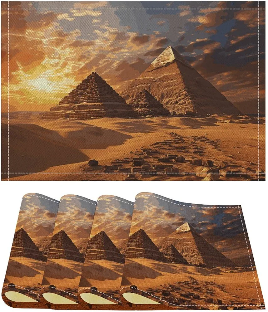 Placemats Set of 6 Heat Resistant Table Mats Egyptian Pyramids Place Mats for Dining Table Non-Slip Desktop Protection Mat Wipeable Placemats Desk Pad for Kitchen