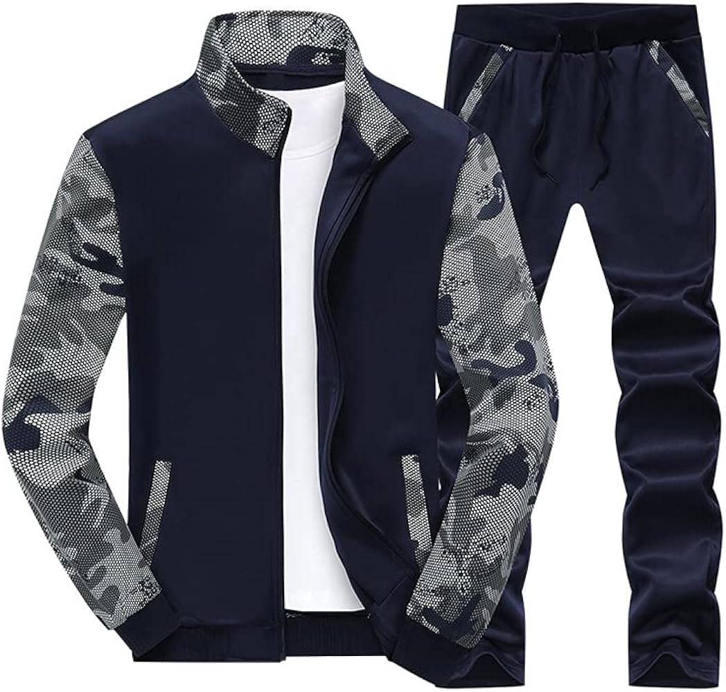 Men's Sweatsuit Tracksuit 2 Piece Outfit Long Sleeve Jogging Running Athletic Sports Suit Set