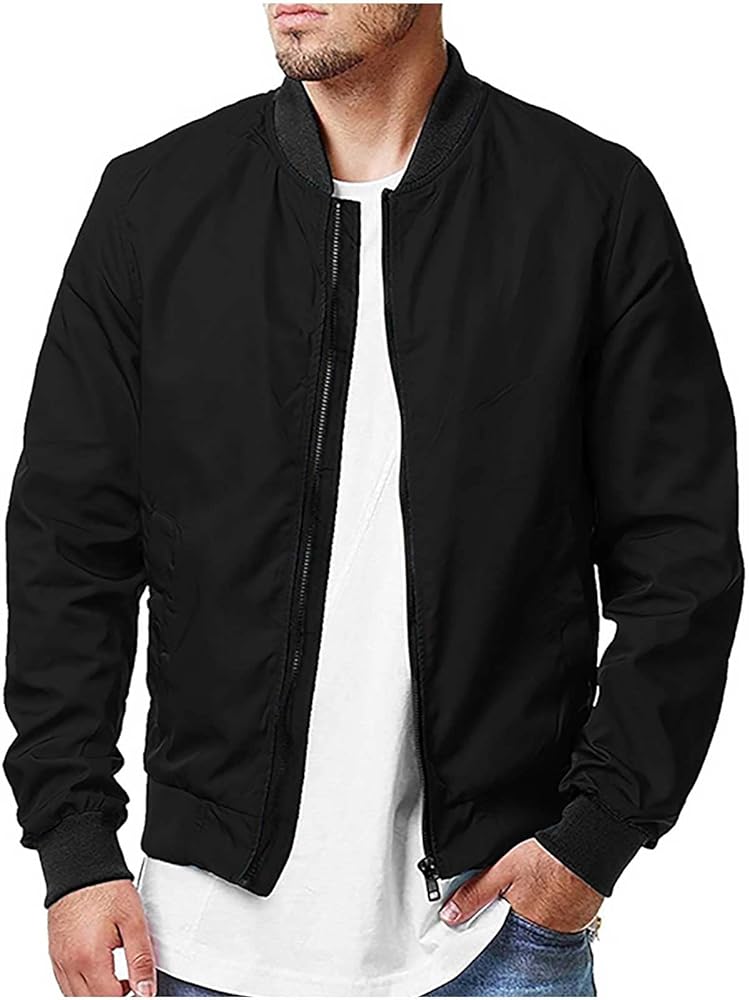 Men's Windbreaker Lightweight Jacket, Windproof Casual Bomber Jacket with Pockets, Waterproof Coat with Full Zip
