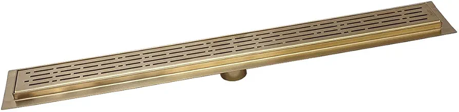 304 Stainless Steel 60 Inch Brushed Gold Shower Drain Kit Broken Lane Brass Linear Shower Drains Long Hair Catcher Strainer Grate Cover Bathroom Floor (Matte Gold, 59 Inch)