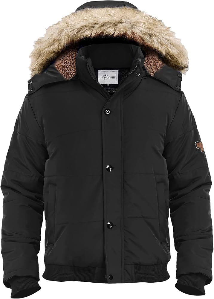 Men's Winter Thicken Coat Warm Puffer Jacket with Removable Hood