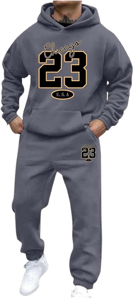 Sweatsuits for Men 2 Piece Solid Color Running Outdoors Tracksuit Casual Thermal Fashion Oversized Fall Winter Suits