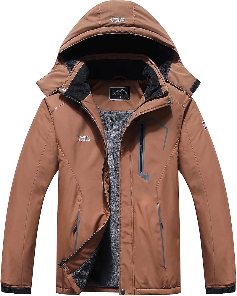 Pooluly Men's Ski Jacket Warm Winter Waterproof Windbreaker Hooded Raincoat Snowboarding Jackets