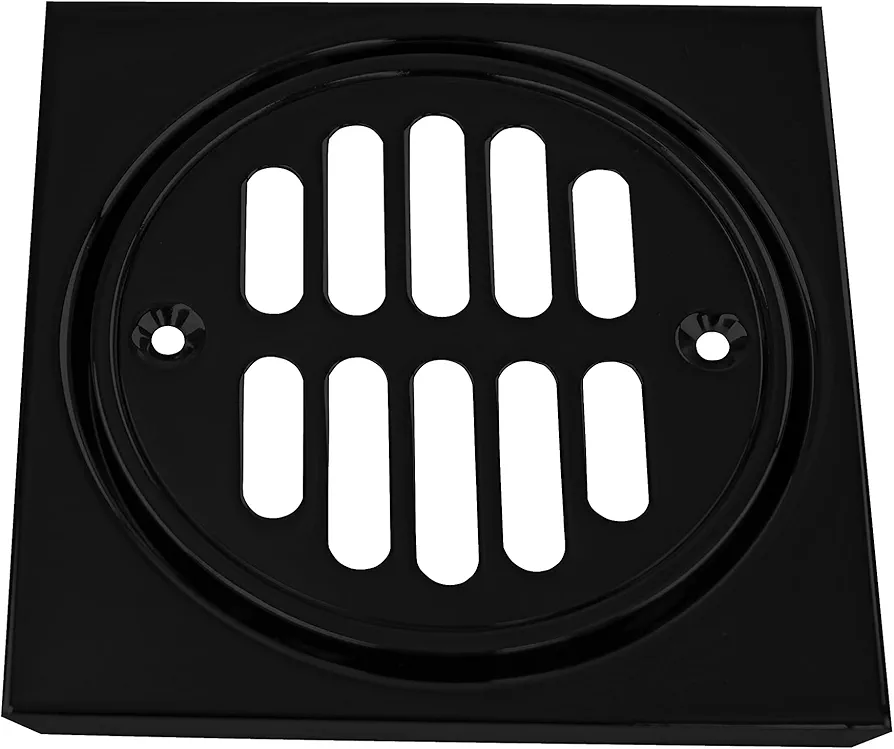 Westbrass A313-62 4-1/4" Brass Shower Tile Square with 3-1/2" OD Round Strainer Grid Drain Cover, Matte Black