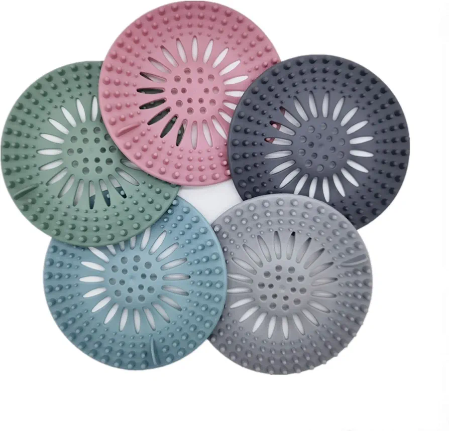 Hair Catcher Durable Silicone 5in1 Pack Durable Silicone Shower Drain Covers Hair Stopper Easy to Install and Clean Suit for Bathroom Bathtub and Kitchen Easy to use.