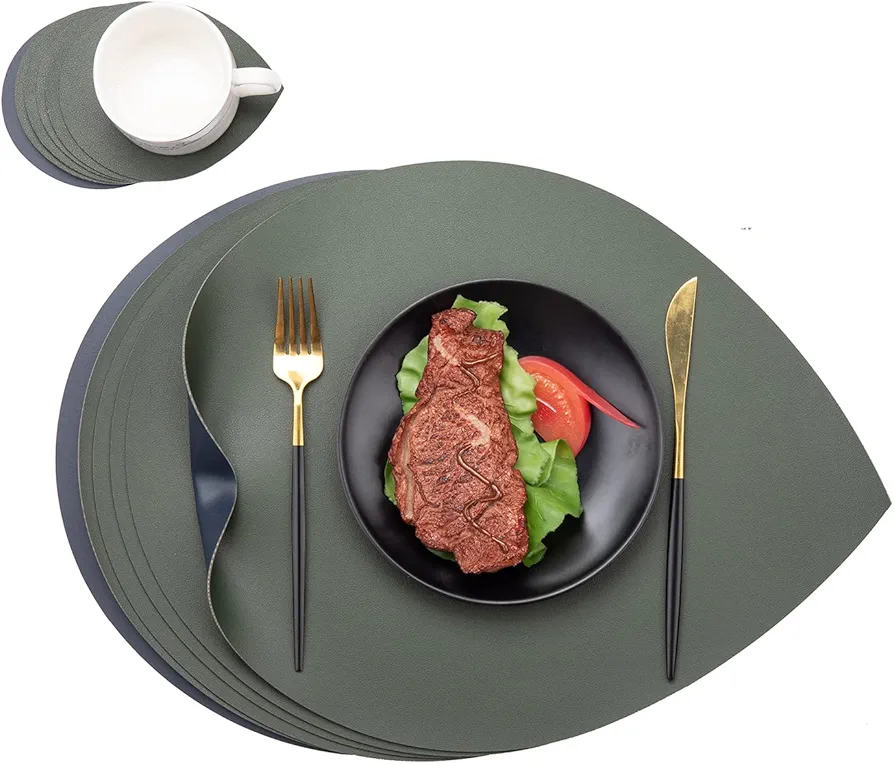 Placemats Placemats Set of 4 Wipeable Placemats Place Mats Washable Placemats Heat Resistant Placemats Round Placemats Circle Placemats Waterproof Placemats Vinyl Placemats Wipeable(Green&Blue)