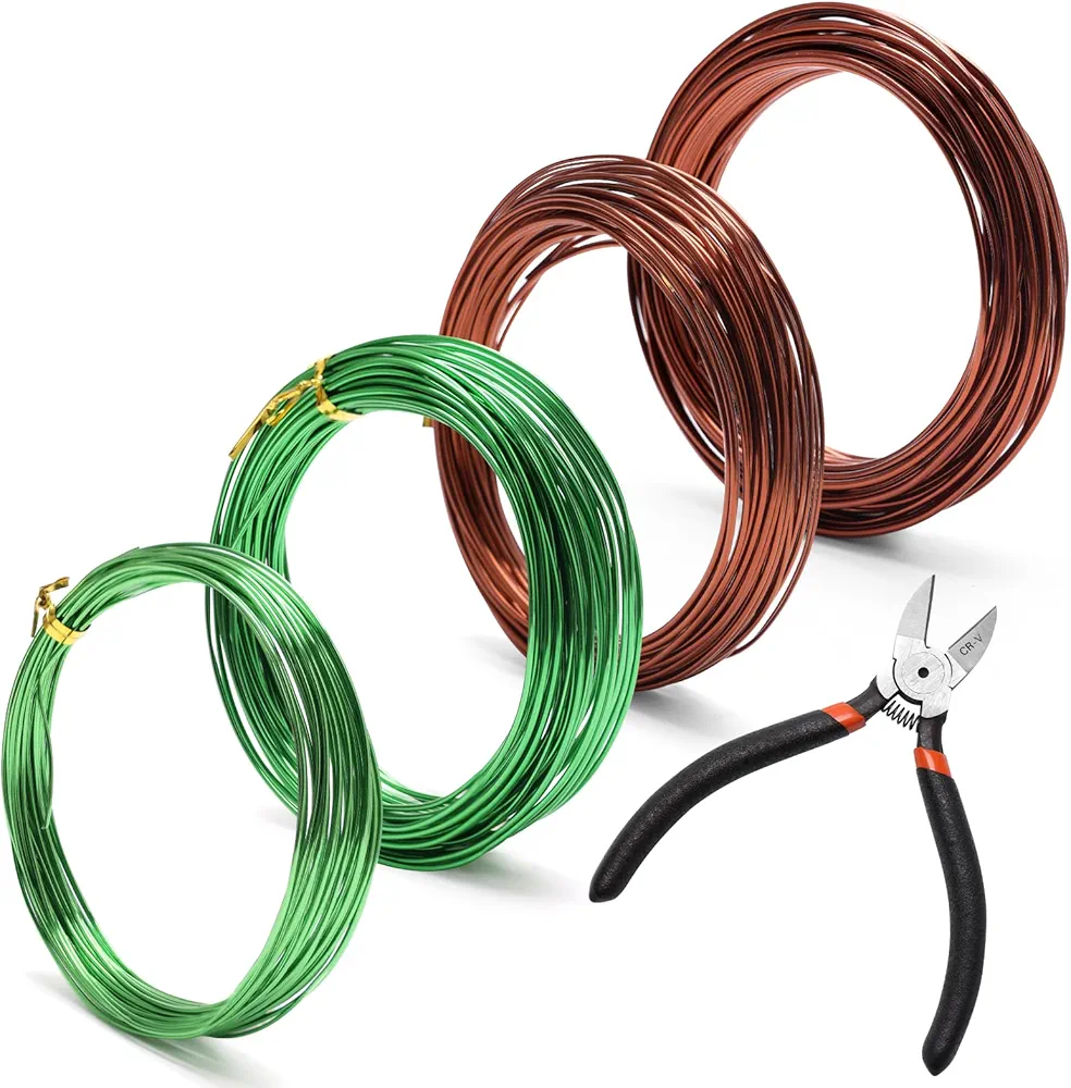 Bonsai Wire Kit, Bonsai Training Wire Kit for Bonzai Trees Indoor, Aluminum Wire for Handicrafts Size of 1-mm, 1.5-mm, 2-mm, Bonsai Tool Set with Cutter