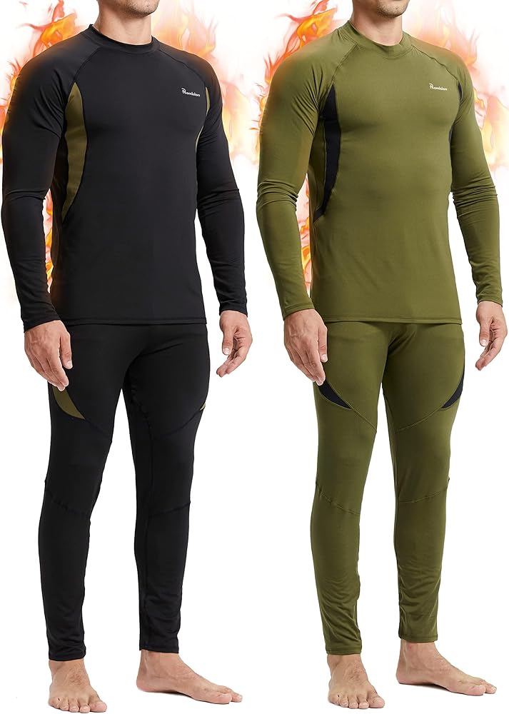 romision 2 Pack Thermal Underwear for Men Long Johns Fleece Lined Hunting Gear Bottom Top Set Base Layer Cold Weather XS-4XL