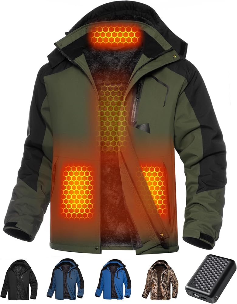 Wulcea Graphene Heated Jacket for Men Fur Lined with Large Capacity Battery Pack