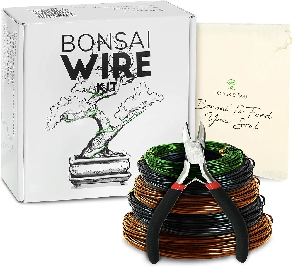 Leaves and Soul Tree Training Wire Kit - 5 Rolls (160ft) Aluminum Alloy Bonsai Plant Training Wire | Wire Cutter | Canvas Storage Bag - Bonsai Accessories for Beginners & Professionals