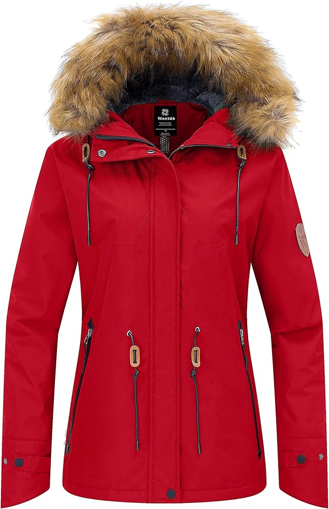 Wantdo Women's Waterproof Ski Jacket Hooded Winter Snow Coat Mountain Snowboarding Jackets Insulated Fleece Parka