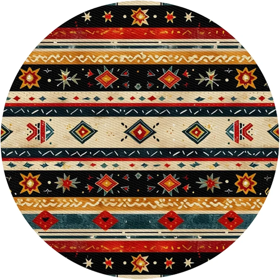 Round Placemats Set of 4 Boho Bohemia Style Non-Slip Washable PVC Table Mat 15 inch Heat-Resistant Placemat for Indoor and Outdoor Dining Table