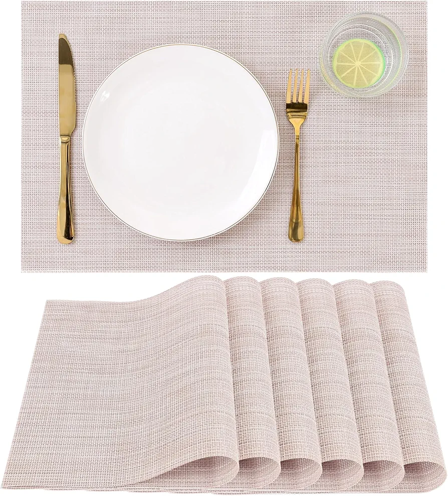 Heat and Slip Resistant Placemats for Dining Table, Water and Oil Resistant Wipeable Double Sided Table Runner, Vinyl Placemat Set 6-12 X 18 Inch