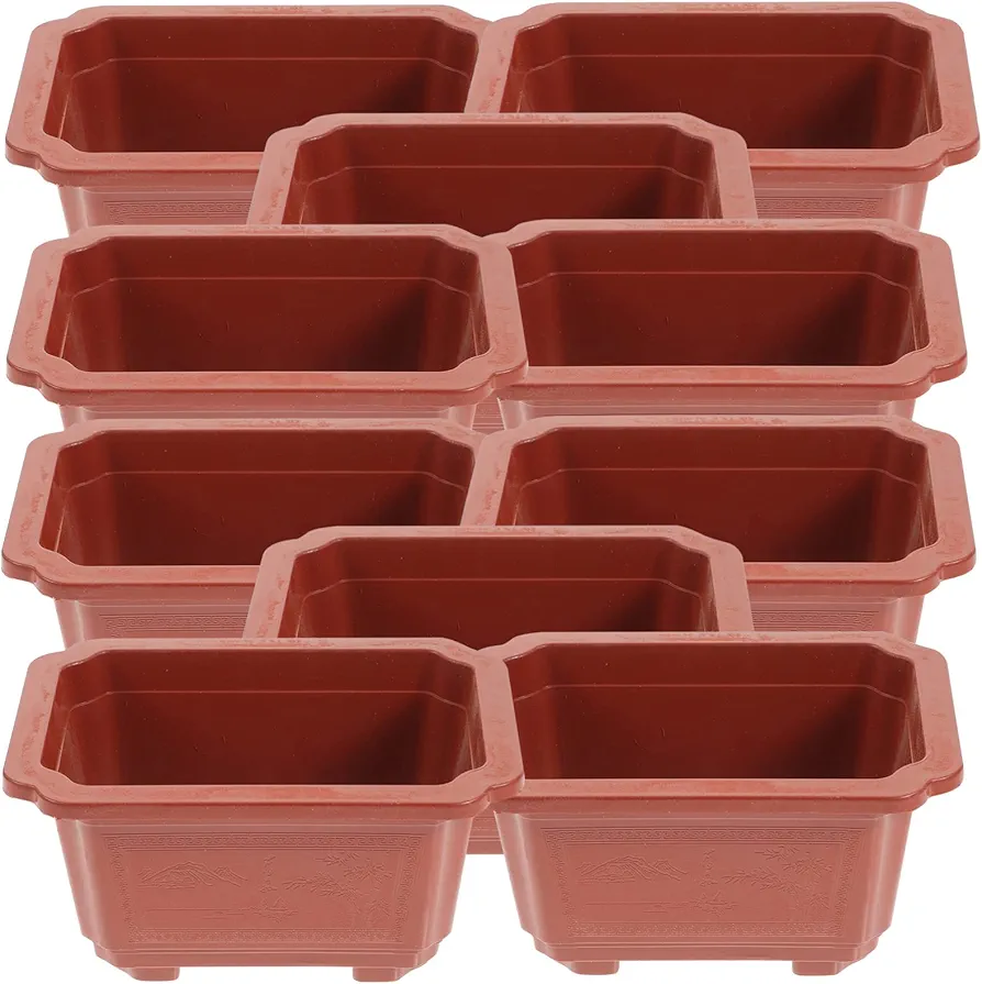 ERINGOGO Bonsai Tree Kit 10 PCS Bonsai Training Pots, 7x5x3 Bonsai Plants Growing Pot Plastic Oval Planter Pot with Drainage Holes, Large Deep Flower Pot for Nursery, Garden, Balcony Bonsai Tree