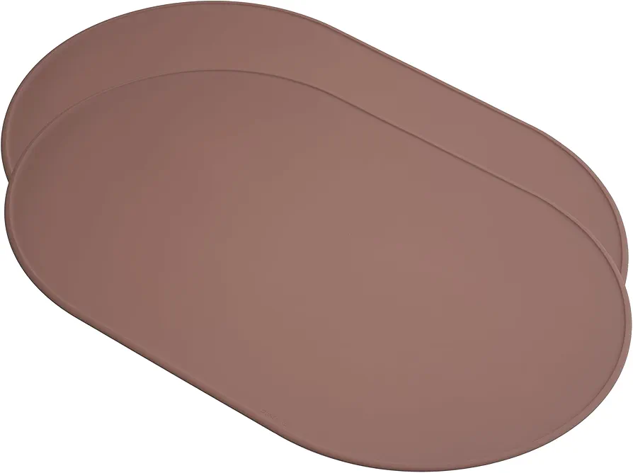 Degrē Placemats (Terracotta, Set of 2) by LINE+ARC. Silicone Oval Tablemats for adults, babies, kids. Modern, Easy to Clean, Waterproof, Washable, Stain & Heat Resistant, Non-Slip, Food-Grade, Outdoor