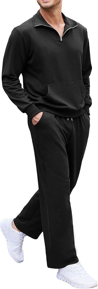 COOFANDY Men's 2 Piece Track Suit Set Jogging Sweatsuit Workout Quarter Zip Suit