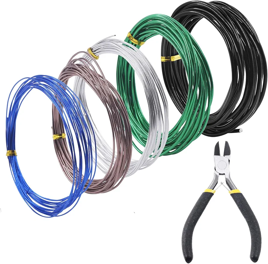 Swpeet 6Pcs 5 Sizes 0.8/1/ 1.5/2/ 3 mm Bonsai Training Wire 82 Feet Total with Wire Cutter, Aluminum Wire Bonsai Tool Kit, Bonsai Accessories for Bonsai Trees Indoor Garden DIY Tools