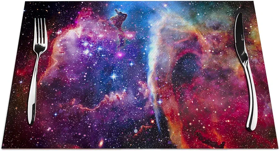 Galaxy Placemats Set of 4, Universe Space Nebula Galaxy Pattern Placemats Heat Resistant for Dining Table Non-Slip 18x12 Inches