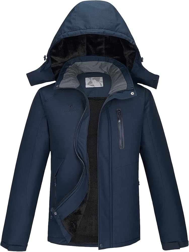 CAMEL CROWN Men's Mountain Waterproof Ski Jackets Warm Winter Snow Coat with Detachable Hood Windproof Rain Jacket