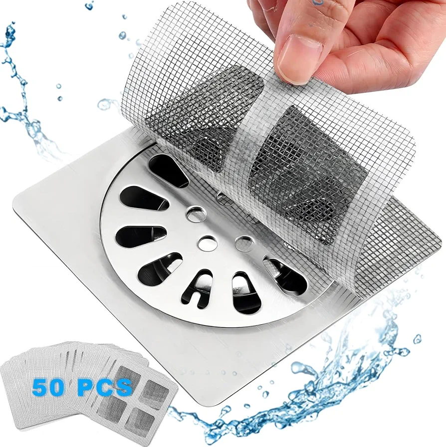 50Pack Disposable Shower Drain Hair Catcher,Easy to Install and Clean Suit for Bathroom,Bathtub,Kitchen Sink, 4" X 4" Square Drain Cover