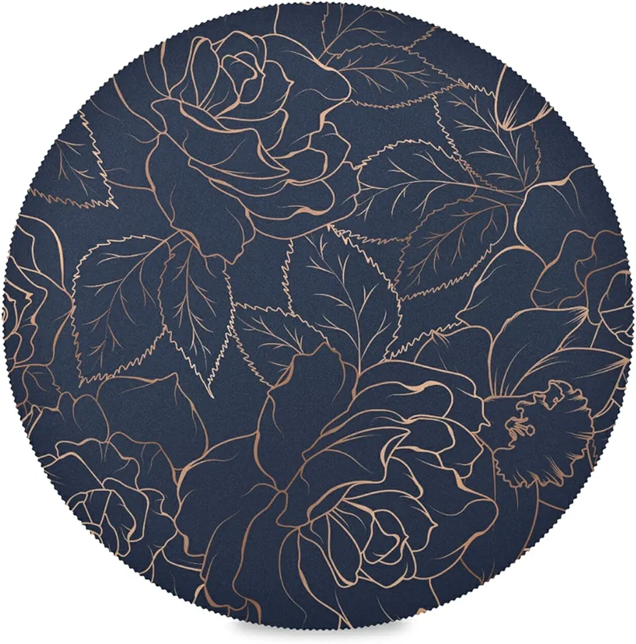 Round Placemats Copper-Gold Gloss Outline Navy Dark Blue Set of 4 Pieces Heat-Resistant Table Mats for Dining Kitchen Table Deco Skid-Proof(Diameter15.4inch)