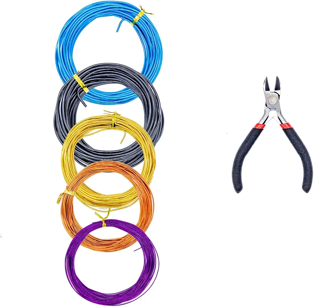 5 Rolls Aluminum Bonsai Training Wire with Wire Cutter, 164ft Total 0.8/1/ 1.5/2/2.5mm Anodized Wire Tool Kit for Holding Bonsai Trees Indoor Garden DIY Branches Small Trunks
