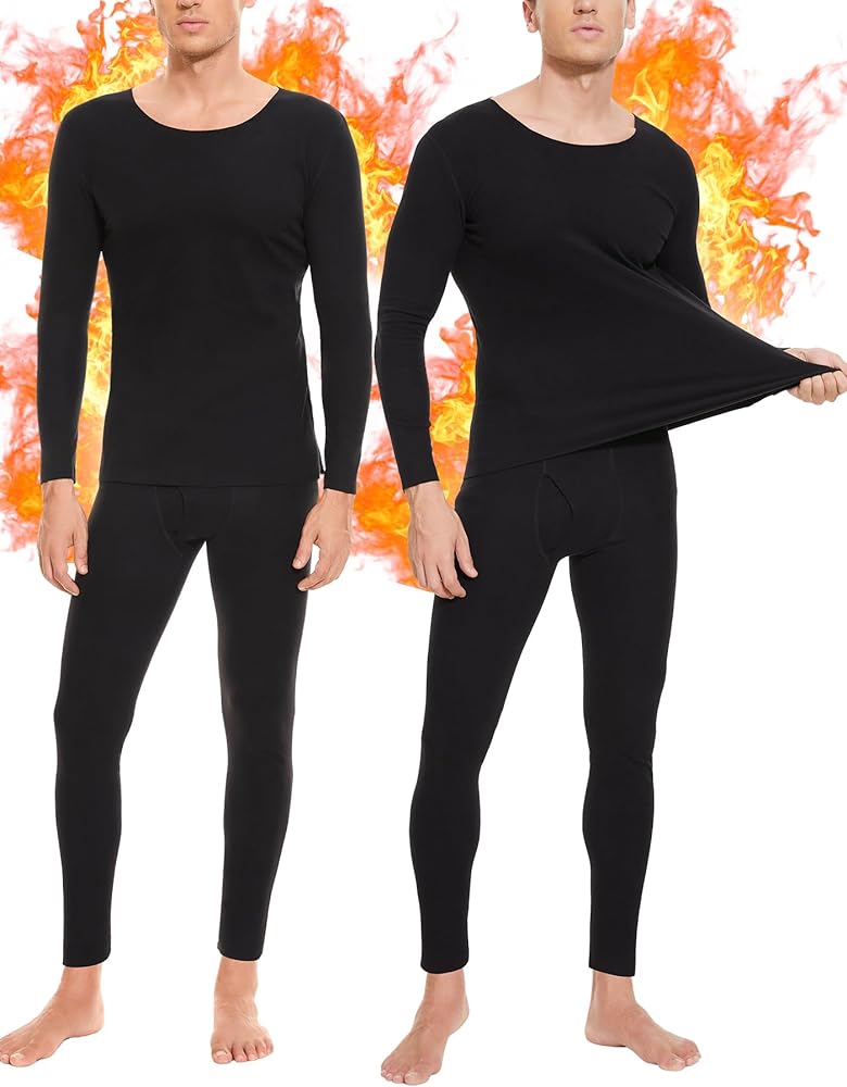 SIMIYA Men's Thermal Underwear Set Long Sleeves Long Johns Set Base Layer Fleece Lined Tops & Bottoms