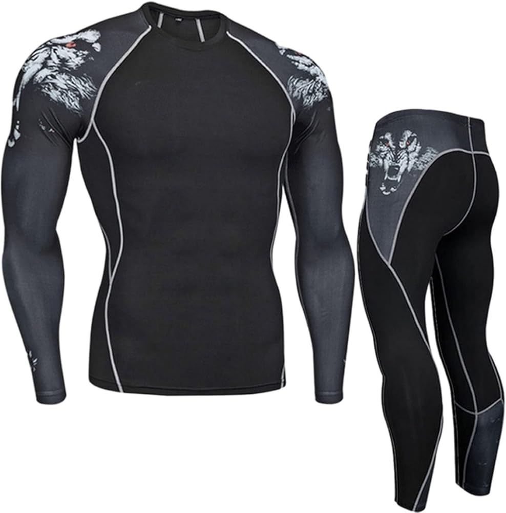Thermal Underwear for Men's, Base Layer Set Cold Weather Warm Top and Long John for Skiing Motorcycle Black