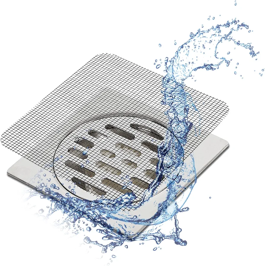 100 Pcs Disposable Shower Drain Cover,4" X 4" Bulk Shower Drain Cover Hair Catcher,Square Shower Floor Drain Mesh Stickers for Bathroom,Laundry,Bathtub,Sink Gray