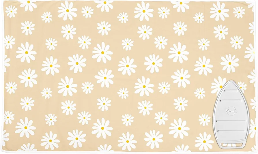 Encasa Homes Ironing Mat/Pad (Large 48"x28") with 3mm Padding & Silicone Iron Rest for Steam Pressing on Tabletop or Bed - Heat Resistant, Portable, Quilting & Travel Blanket - Daisy Beige