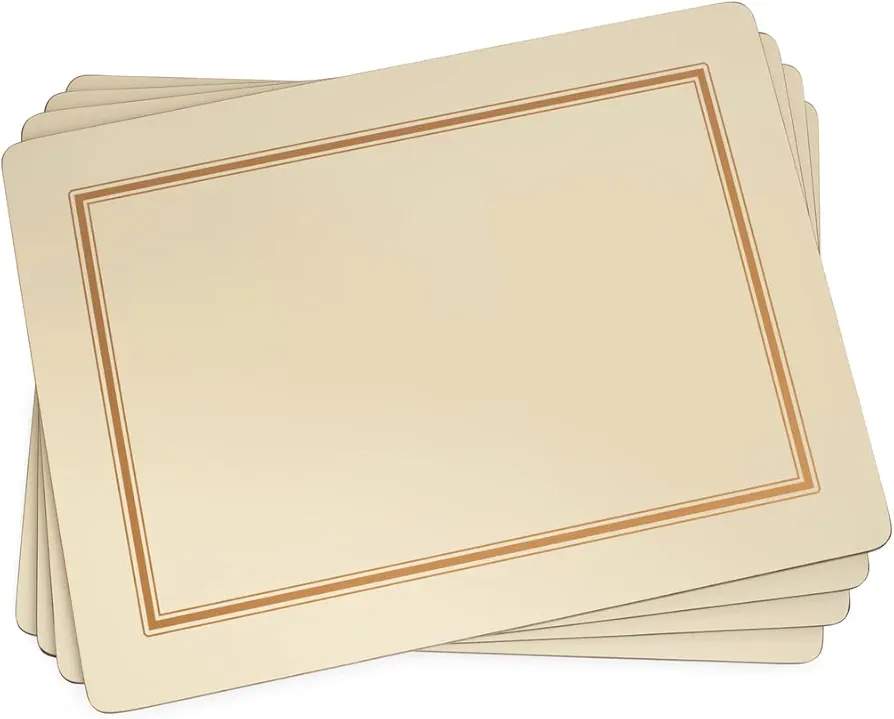 Pimpernel Classic Cream Collection Placemats | Set of 4 | Heat Resistant Mats | Cork-Backed Board | Hard Placemat Set for Dining Table | Measures 15.7” x 11.7”